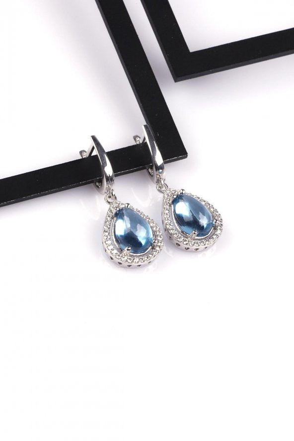 Topaz Doğal Taş 925 Ayar Gümüş Küpe ürün görseli 1