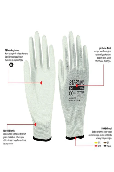 Starline E-42 Antistatik Pu Eldiven Beden 9 Numara - Resim 5