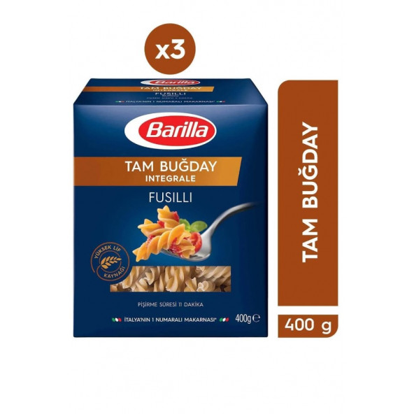 Barilla Tam Buğday Burgu Makarna (Integrale Fusilli) 400 g. 3'lü ürün görseli 1
