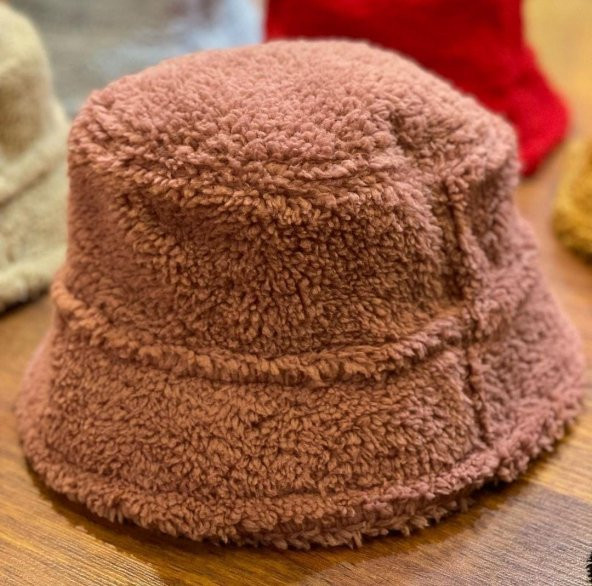 Salarticaret Kadın Peluş Bucket Kova Şapka Standart- Gül Kurusu ürün görseli 1