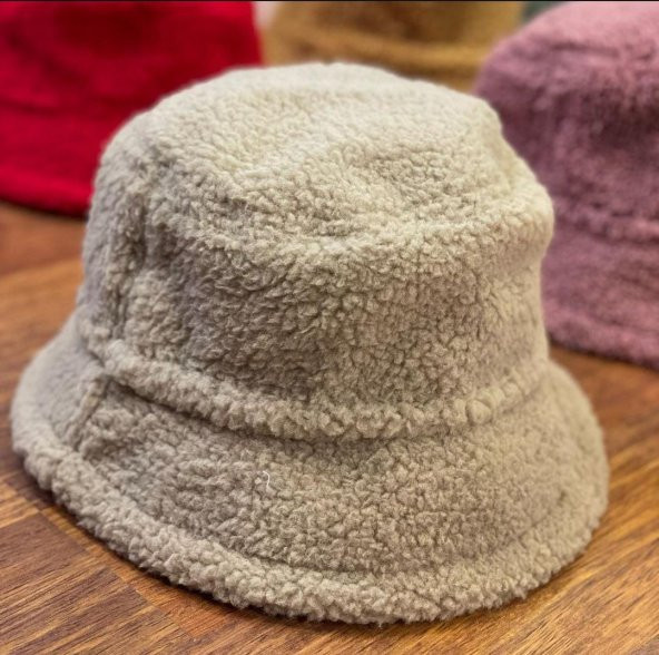 Salarticaret Kadın Peluş Bucket Kova Şapka Standart-Bej ürün görseli 1