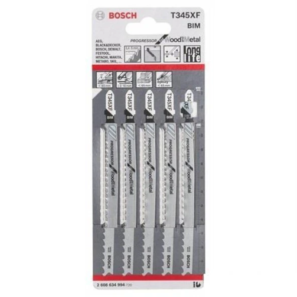Bosch T345XF Dekupaj Testeresi Ahşap ve Metal İçin 5li Paket ürün görseli 1