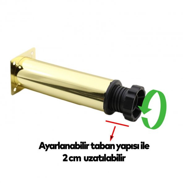 Mobilya Kanepe Sehpa TV Ünitesi Koltuk Ayağı Ayarlanabilir 12 cm Gold Altın Metal Baza Ayak ürün görseli 1