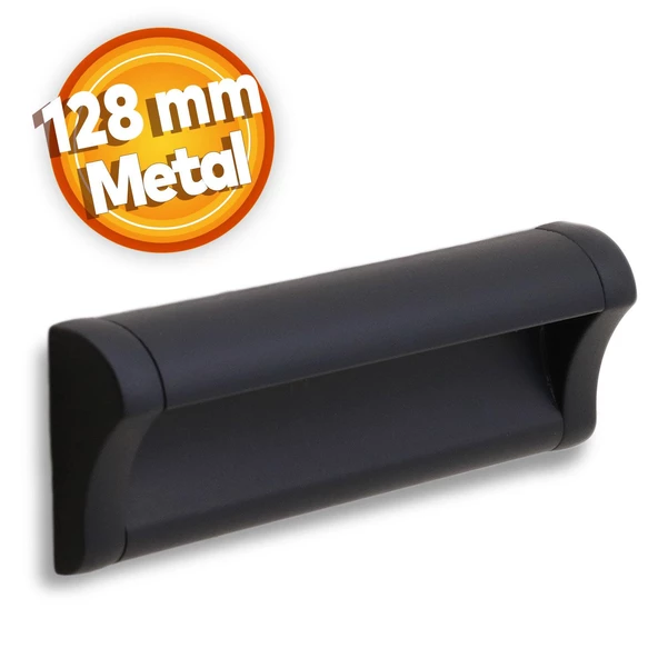 Plus Mobilya Mutfak Dolap Dolabı Kapak Çekmece Kulpu Kulbu (128 MM-12.8 CM) Mat Siyah Metal Kulpları ürün görseli 1