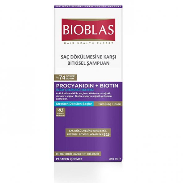 Bioblas Procyanıdın Biotin Saç Dökülmesine Karşı Anti Stress Şampuan 360x2 720 ml ürün görseli 1
