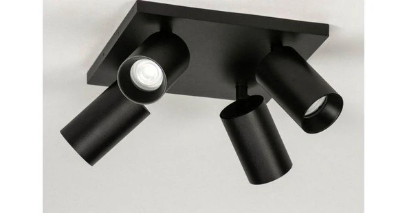 Rsylight Metal Hareketli Modern Siyah Kare 4Lü Led Spot Avize Beyaz Ampullü ürün görseli 1