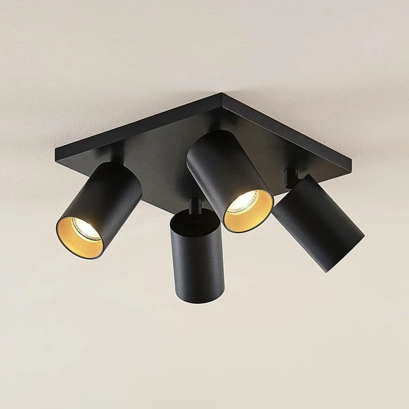 Rsylight Metal Hareketli Modern Siyah Kare 4Lü Led Spot Avize Günışığı Ampullü ürün görseli 1