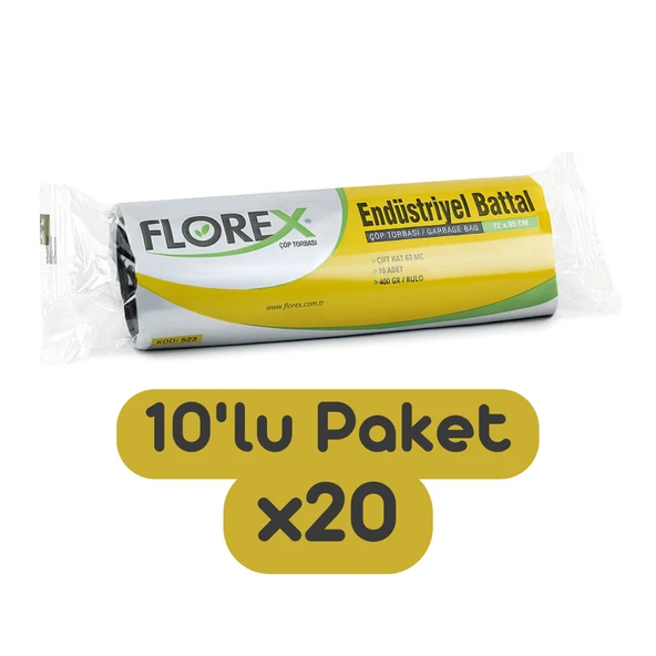 Florex Endüstriyel Battal Boy Çöp Torbası 72x95 Cm 10'lu Rulo Siyah 20 Rulo (200 Adet 1 Koli) ürün görseli 1