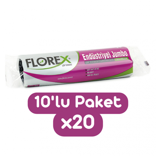 Florex Endüstriyel Jumbo Boy Çöp Torbası 80x110 Cm 10lu Rulo Siyah 20 Rulo (200 Adet 1 Koli) ürün görseli 1