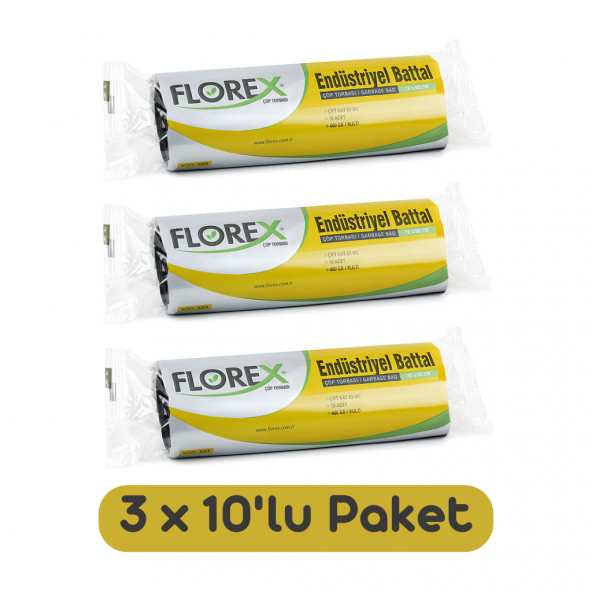 Florex Endüstriyel Battal Boy Çöp Torbası 72x95 Cm 10lu Rulo Siyah 3 Rulo (30 Adet) ürün görseli 1