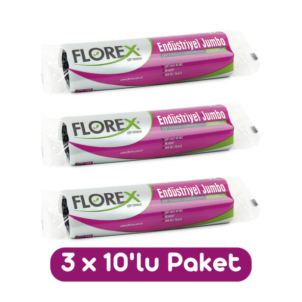 Florex Endüstriyel Jumbo Boy Çöp Torbası 80x110 Cm 10lu Rulo Siyah 3 Rulo (30 Adet) ürün görseli 1