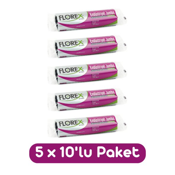 Florex Endüstriyel Jumbo Boy Çöp Torbası 80x110 Cm 10lu Rulo Siyah 5 Rulo (50 Adet) ürün görseli 1