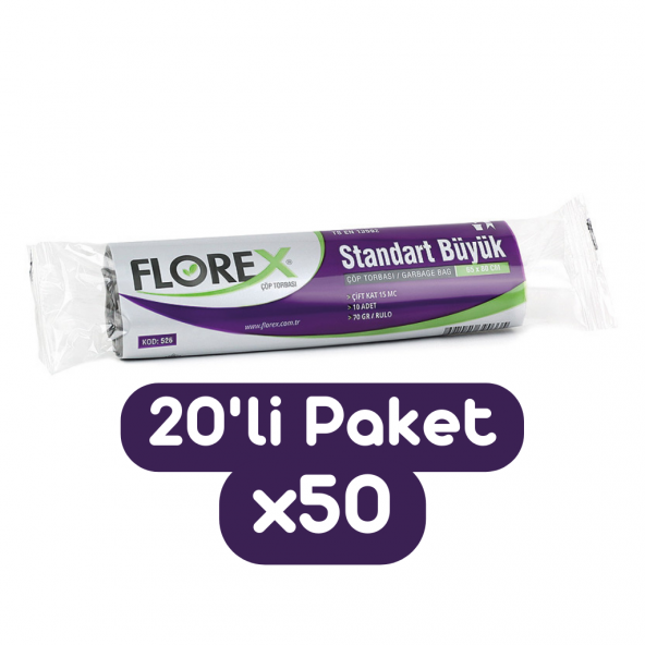 Florex Standart Büyük Boy Çöp Torbası 65x80 Cm 10lu Rulo Siyah 50 Rulo (500 Adet 1 Koli) ürün görseli 1