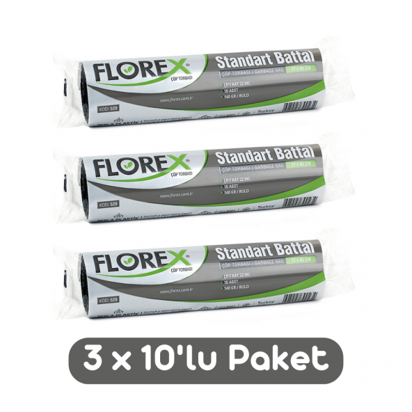 Florex Standart Battal Boy Çöp Torbası 72x95 Cm 10lu Rulo Siyah 3 Rulo (30 Adet) ürün görseli 1