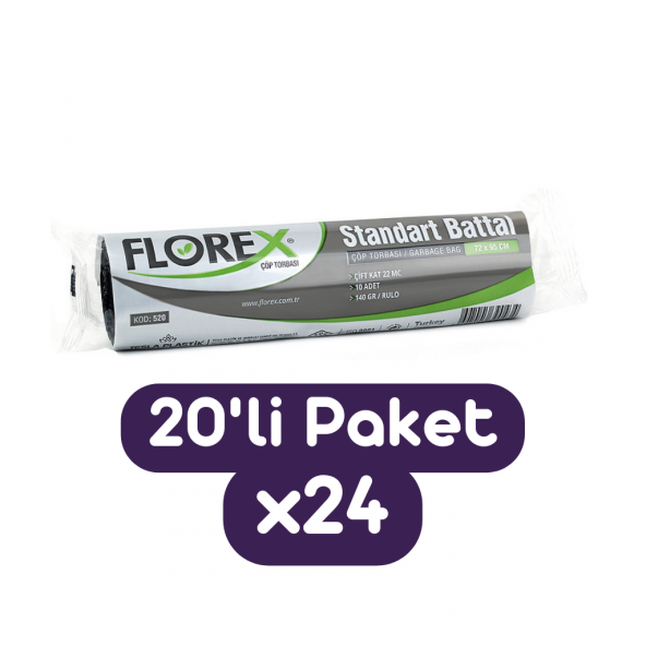 Florex Standart Battal Boy Çöp Torbası 72x95 Cm 10lu Rulo Siyah 24 Rulo (240 Adet 1 Koli) ürün görseli 1