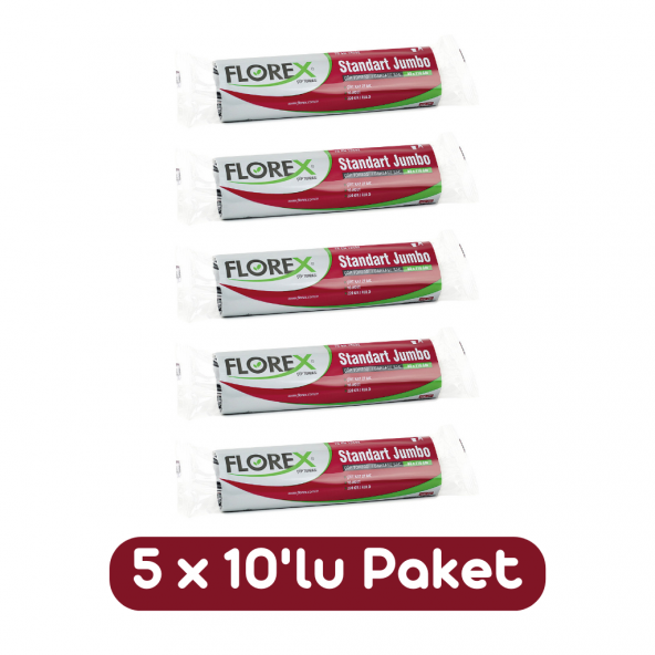 Florex Standart Jumbo Boy Çöp Torbası 80x110 Cm 10lu Rulo Siyah 5 Rulo (50 Adet) ürün görseli 1