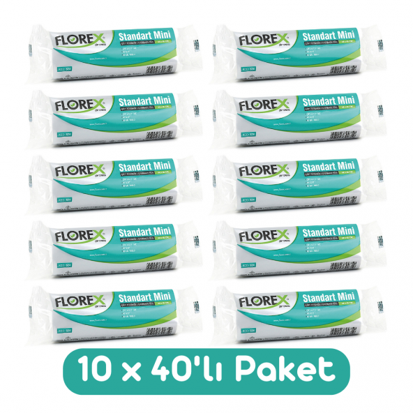 Florex Standart Mini Boy Çöp Torbası 44x45 Cm 40lı Rulo Beyaz 10 Rulo (400 Adet) ürün görseli 1