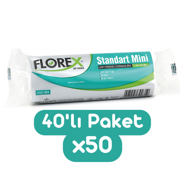 Florex Standart Mini Boy Çöp Torbası 44x45 Cm 40lı Rulo Beyaz 50 Rulo (2000 Adet 1 Koli) ürün görseli 1