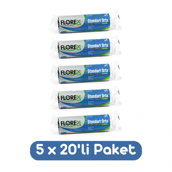 Florex Standart Orta Boy Çöp Torbası 55x60 Cm 20li Rulo Siyah 5 Rulo (100 Adet) ürün görseli 1