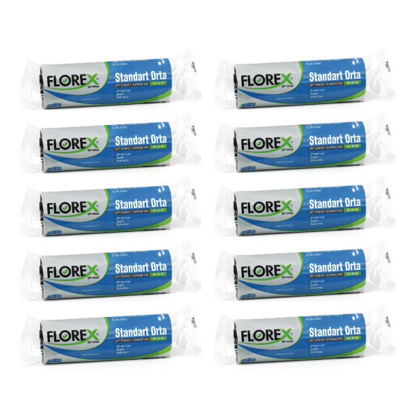 Florex Standart Orta Boy Çöp Torbası 55x60 Cm 20li Rulo Siyah 10 Rulo (200 Adet) ürün görseli 1
