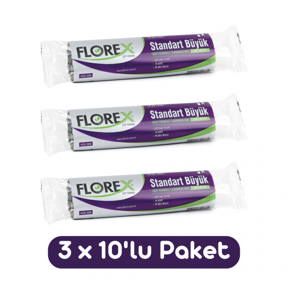 Florex Standart Büyük Boy Çöp Torbası 65x80 Cm 10lu Rulo Siyah 3 Rulo (30 Adet) ürün görseli 1