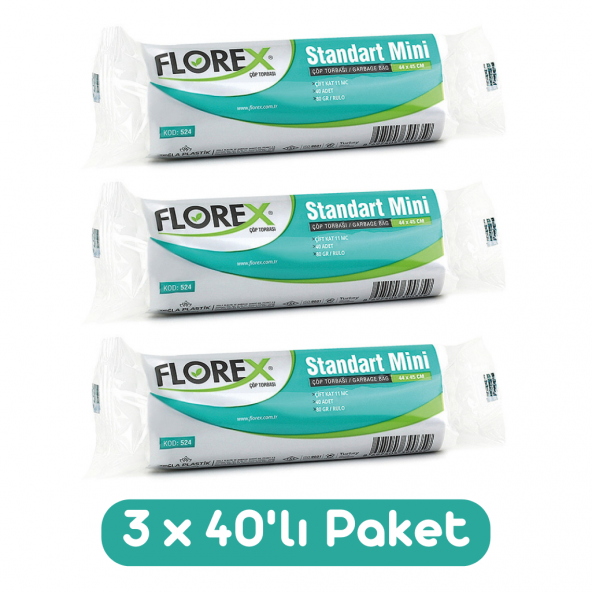 Florex Standart Mini Boy Çöp Torbası 44x45 Cm 40lı Rulo Beyaz 3 Rulo (120 Adet) ürün görseli 1