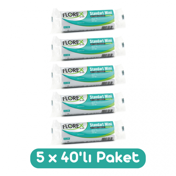 Florex Standart Mini Boy Çöp Torbası 44x45 Cm 40lı Rulo Beyaz 5 Rulo (200 Adet) ürün görseli 1
