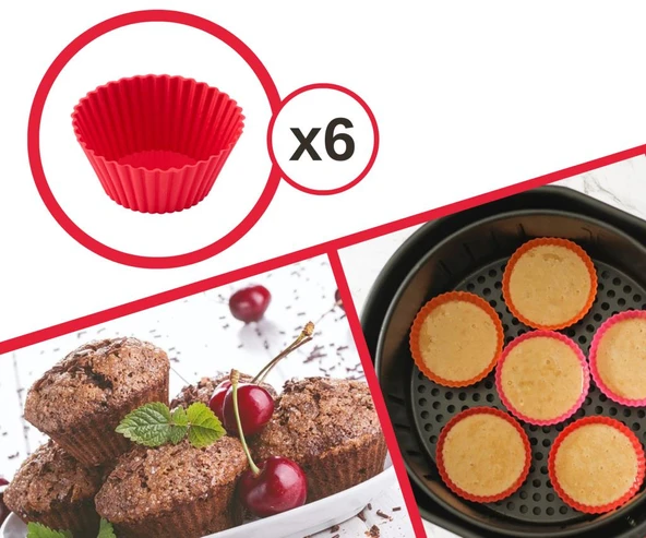 SİLİCOLİFE Airfryer Silikon Kek Muffin Kalıbı 6’lı, Tüm Hava Fritözleriyle Uyumlu ürün görseli 1