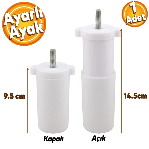 Gizli Mobilya Kanepe Sehpa TV Ünitesi Koltuk Orta Destek Ayağı Ayarlanabilir 9.5 cm Beyaz Baza Ayak ürün görseli 1