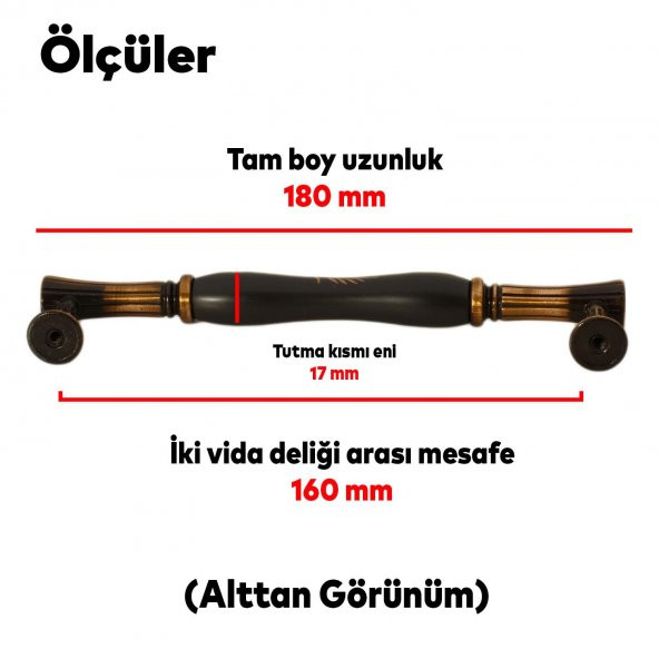 Lüks Porselen Mobilya Çekmece Dolap Kapak Kulpu Kulbu 160 mm Siyah Antik Bakır ürün görseli 1