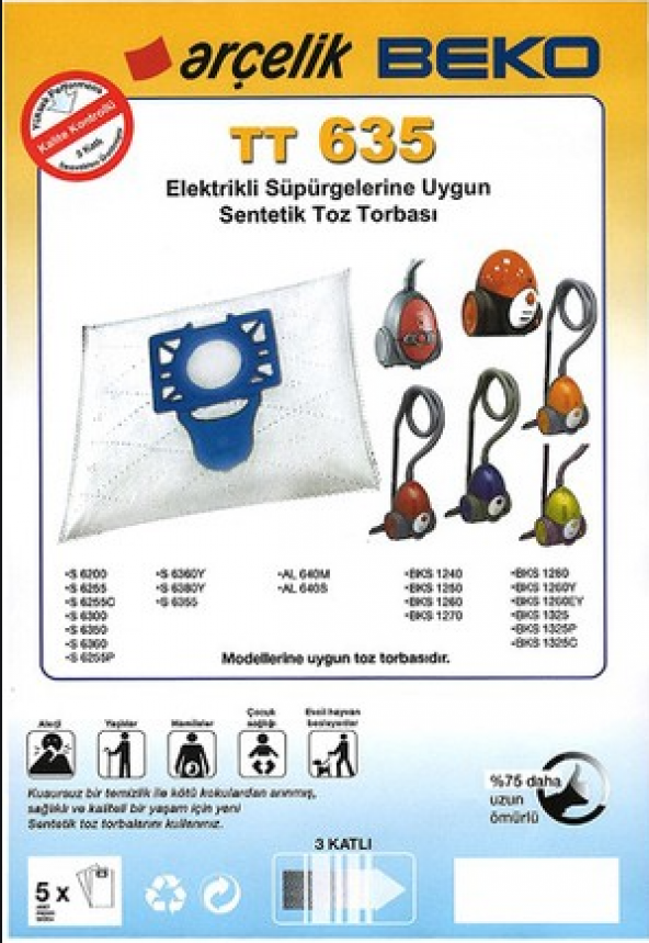 ARÇELİKTT635-BEKO SÜPÜRGE TORBASI 5 ADET ürün görseli 1