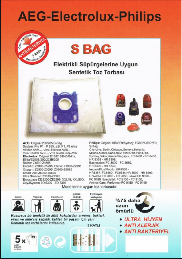 PHİLİPS -S-BAG SÜPÜRGE TORBASI 5 ADET ürün görseli 1