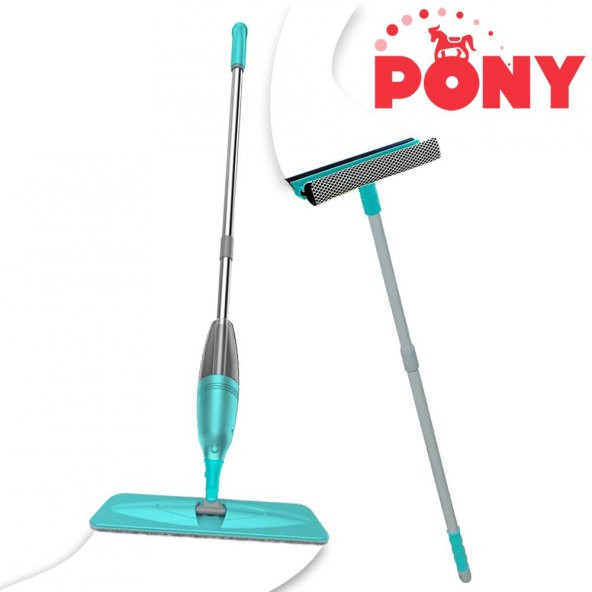PONY SÜPER 2 Lİ SPREY MOP + TELESKOPİK SAPLI CAM SİLECEĞİ YEŞİL PASPAS TEMİZLİK SETİ ürün görseli 1