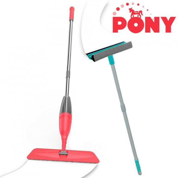 PONY SÜPER 2 Lİ SPREY MOP + TELESKOPİK SAPLI CAM SİLECEĞİ SOMON PASPAS TEMİZLİK SETİ ürün görseli 1
