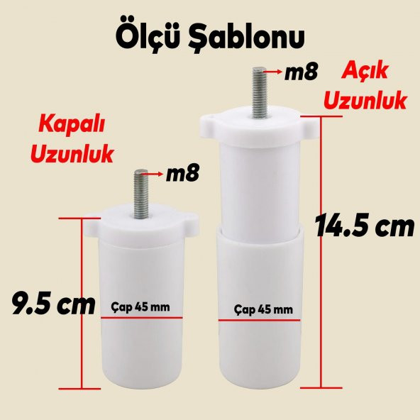 Gizli Mobilya Kanepe Sehpa TV Ünitesi Koltuk Ayağı Ayarlanabilir 9.5 cm Beyaz Baza Ayak ürün görseli 1
