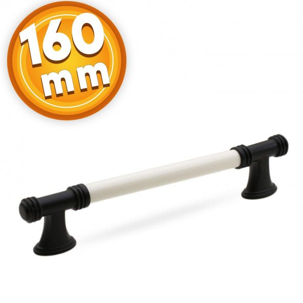 Lüks Porselen Mobilya Çekmece Dolap Kapak Kulpu Kulbu 160 mm Beyaz Mat Siyah ürün görseli 1
