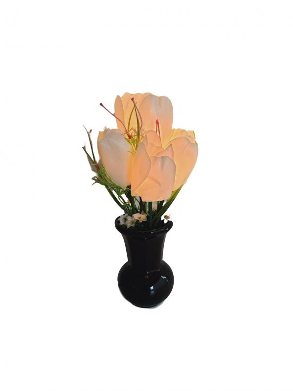 90'lar Temalı Dekoratif Işıklı Yapay Çiçek 27cm (Beyaz Lale) ürün görseli 1