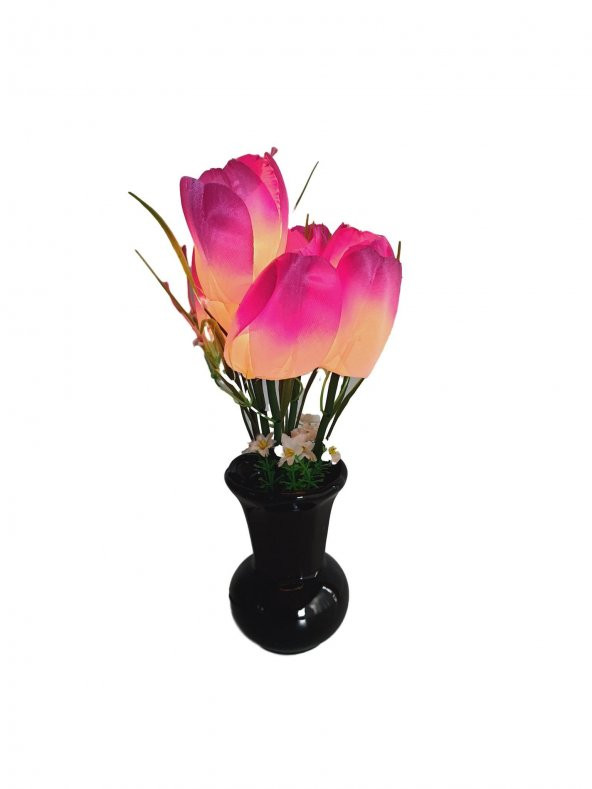 90'lar Temalı Dekoratif Işıklı Yapay Çiçek 27cm (Mor-Beyaz Lale) ürün görseli 1
