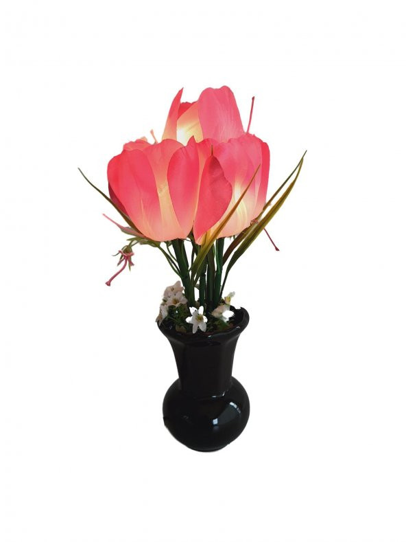 90'lar Temalı Dekoratif Işıklı Yapay Çiçek 27cm (Pembe-Beyaz Lale) ürün görseli 1