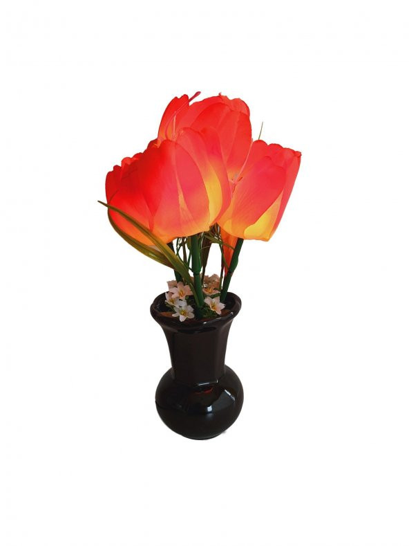 90'lar Temalı Dekoratif Işıklı Yapay Çiçek 27cm (Kırmızı-Turuncu Lale) ürün görseli 1