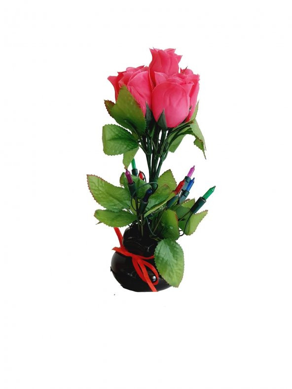 90'lar Temalı Dekoratif Işıklı Yapay Çiçek 27cm (Pembe Gül) ürün görseli 1