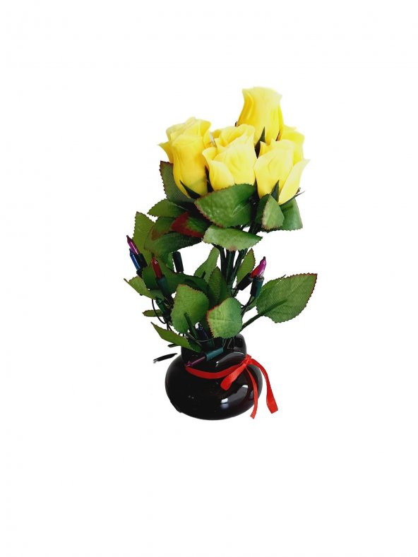 90'lar Temalı Dekoratif Işıklı Yapay Çiçek 27cm (Sarı Gül) ürün görseli 1