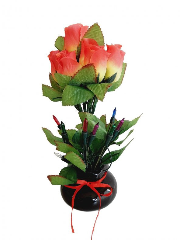 90'lar Temalı Dekoratif Işıklı Yapay Çiçek 27cm (Turuncu-Sarı Gül) ürün görseli 1
