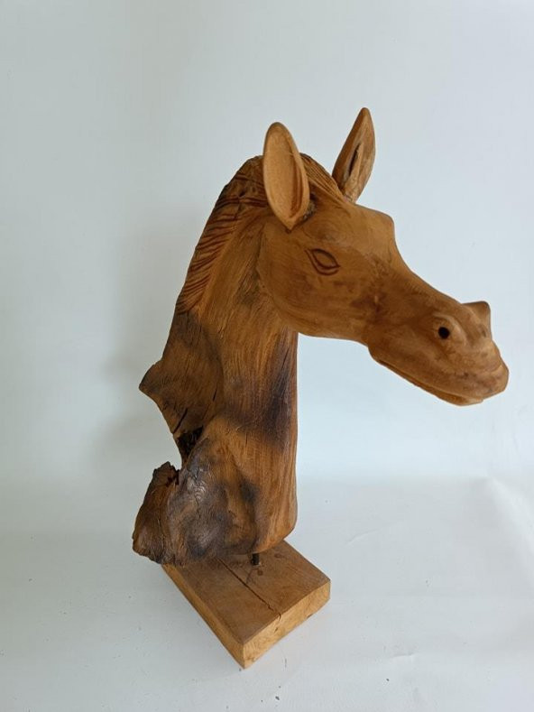 Dekoratif El Oyması Ahşap At Kafası 52x43x24cm (Teak Ağac-3) ürün görseli 1