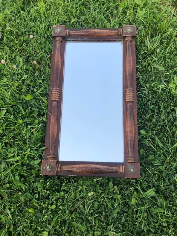 Vintage Ahşap Çerçeveli İşlemeli Ayna 48,5x27 cm - Dekoratif Ayna ürün görseli 1