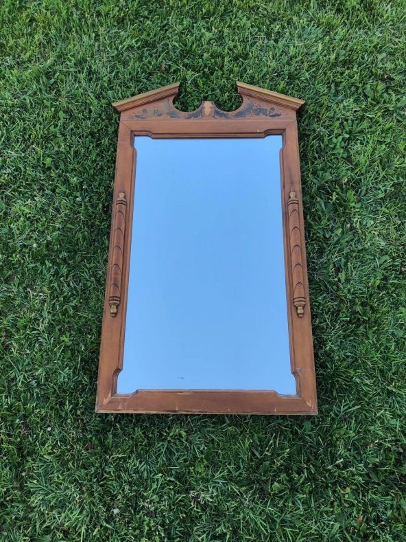 Vintage Ahşap Çerçeveli Oyma Desenli Boy Aynası 53x97cm Eksikli - Dekoratif Ayna ürün görseli 1