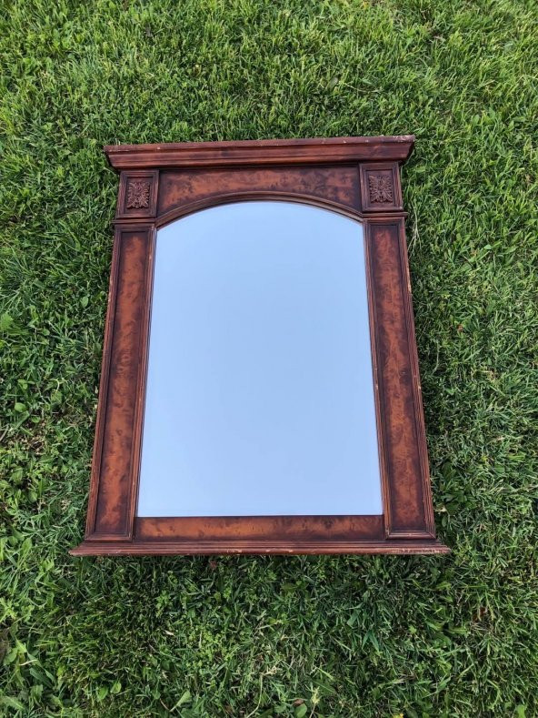 Vintage Ahşap Çerçeveli Oyma Desenli Sedefli Kubbeli  Ayna 70x88cm - Dekoratif Ayna ürün görseli 1