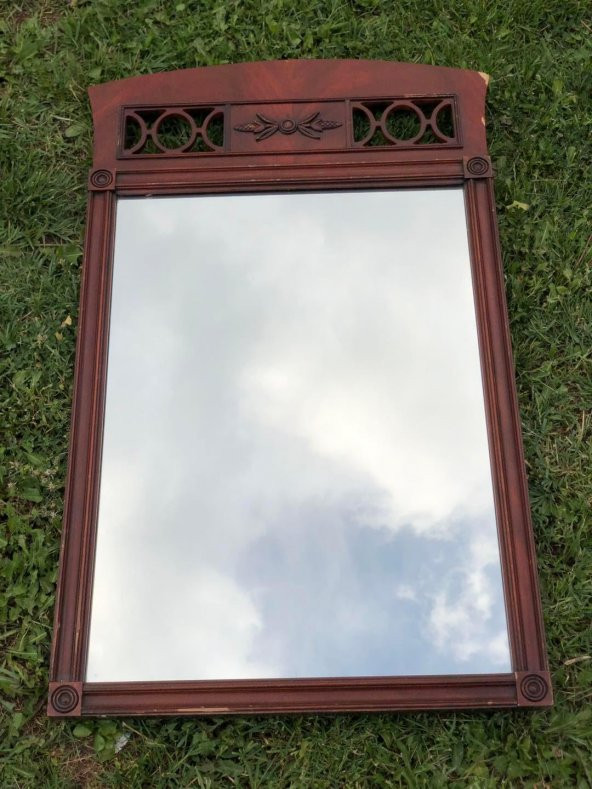 Vintage Kahverengi Oyma Desenli Çerçeveli Ayna 57x96,5 cm - Dekoratif Ayna ürün görseli 1