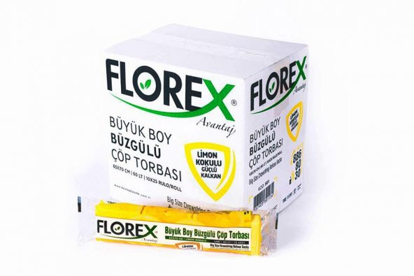 Florex 60 Litre Büzgülü Limon Kokulu Sarı Çöp Torbası Poşeti / 65 x 70 Cm. - 10x25 Rulo / Koli ürün görseli 1