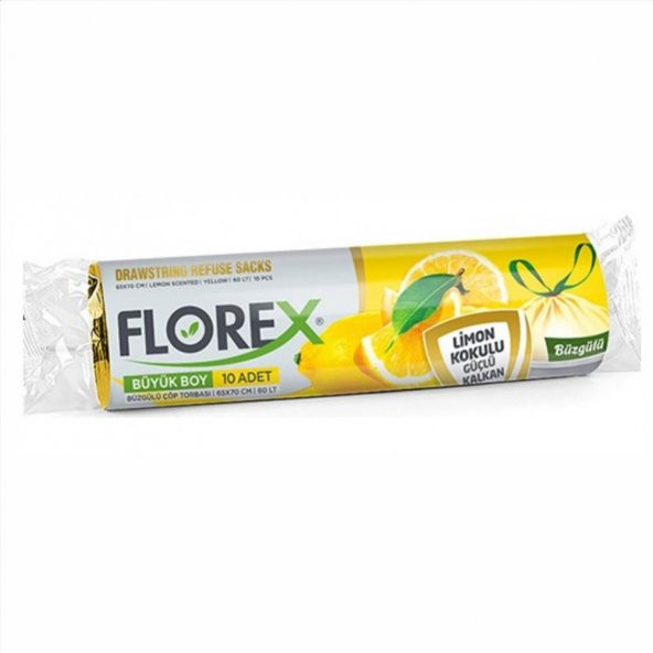 Florex 60 Litre Büzgülü Limon Kokulu Sarı Çöp Torbası Poşeti / 65 x 70 Cm. - 10 Adetlik 1 Rulo ürün görseli 1